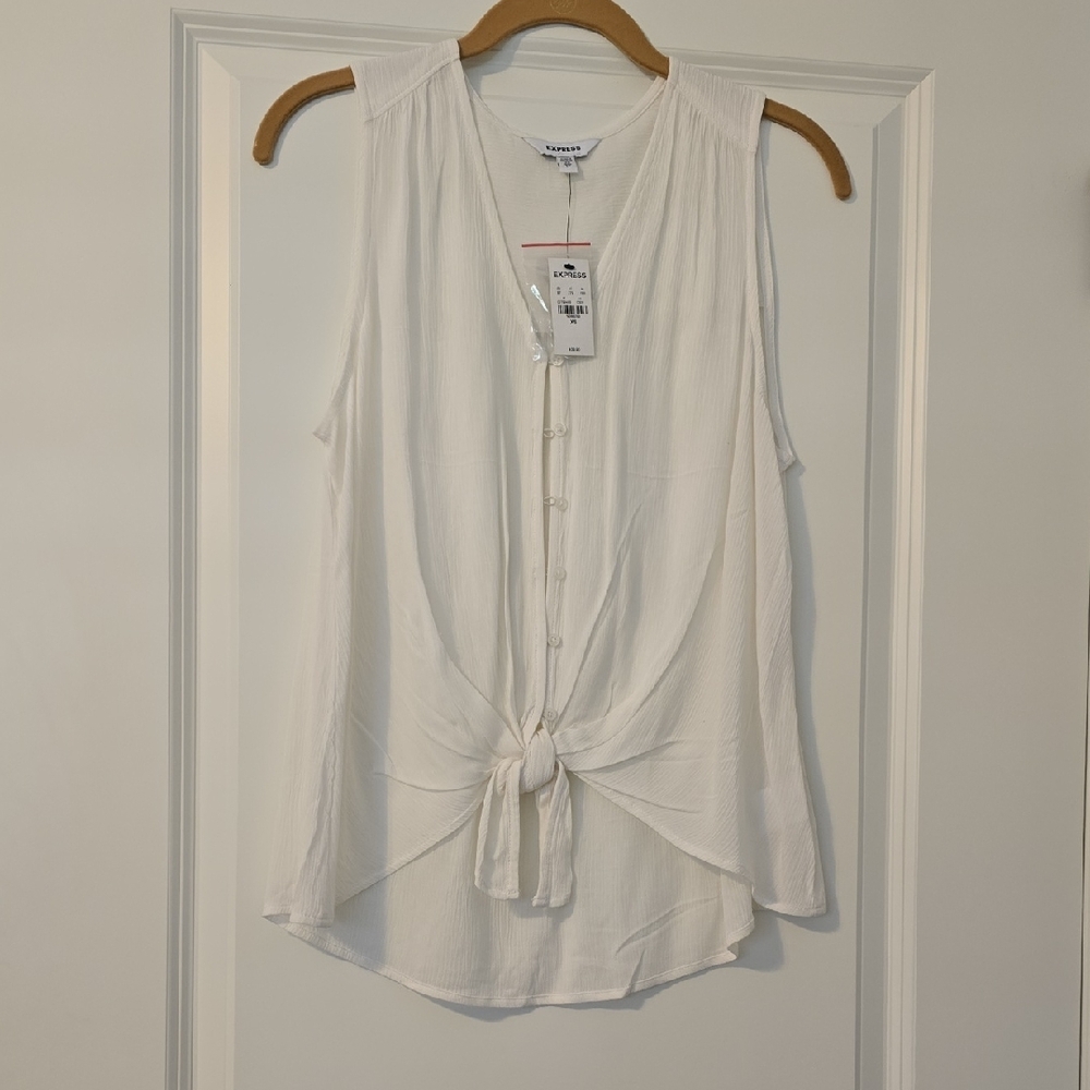 Express Ivory Sleeveless Blouse with Front Tie. Size XS NWT